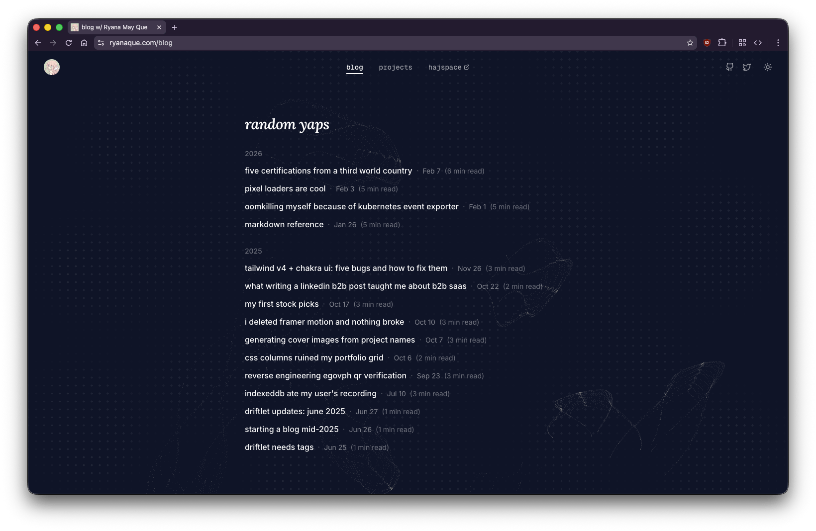before — the old blog listing page